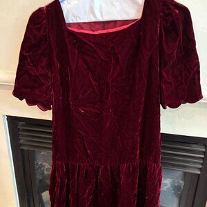 Vintage Patty O'Neil Red Velvet Short Sleeve Holiday Dress, Size 11/12